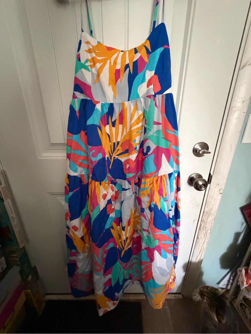 J. Crew Tropical Print Tiered Maxi Dress - Blue, Yellow, Pink, Teal